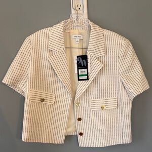 Nine West Cream Blazer with Navy Pinstripes and Gold Buttons
